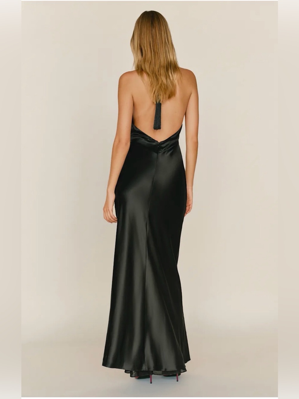 Reformation Bianca 100% Silk Halter Maxi Dress Black Size 10 NWT Camille Rowe - Picture 10 of 11